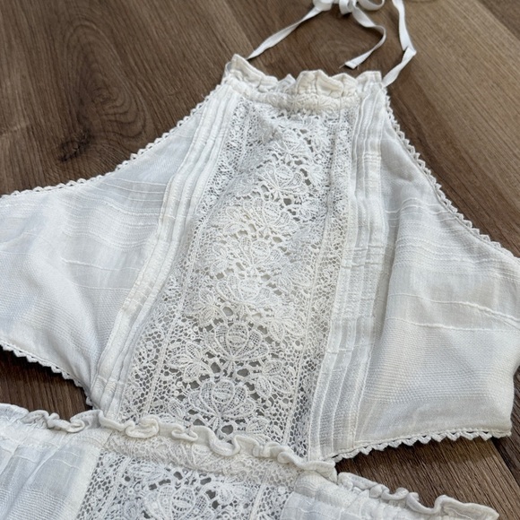 LoveShackFancy Kesia Mini Dress White Lace Cutout Smocked Size XS - Picture 7 of 16